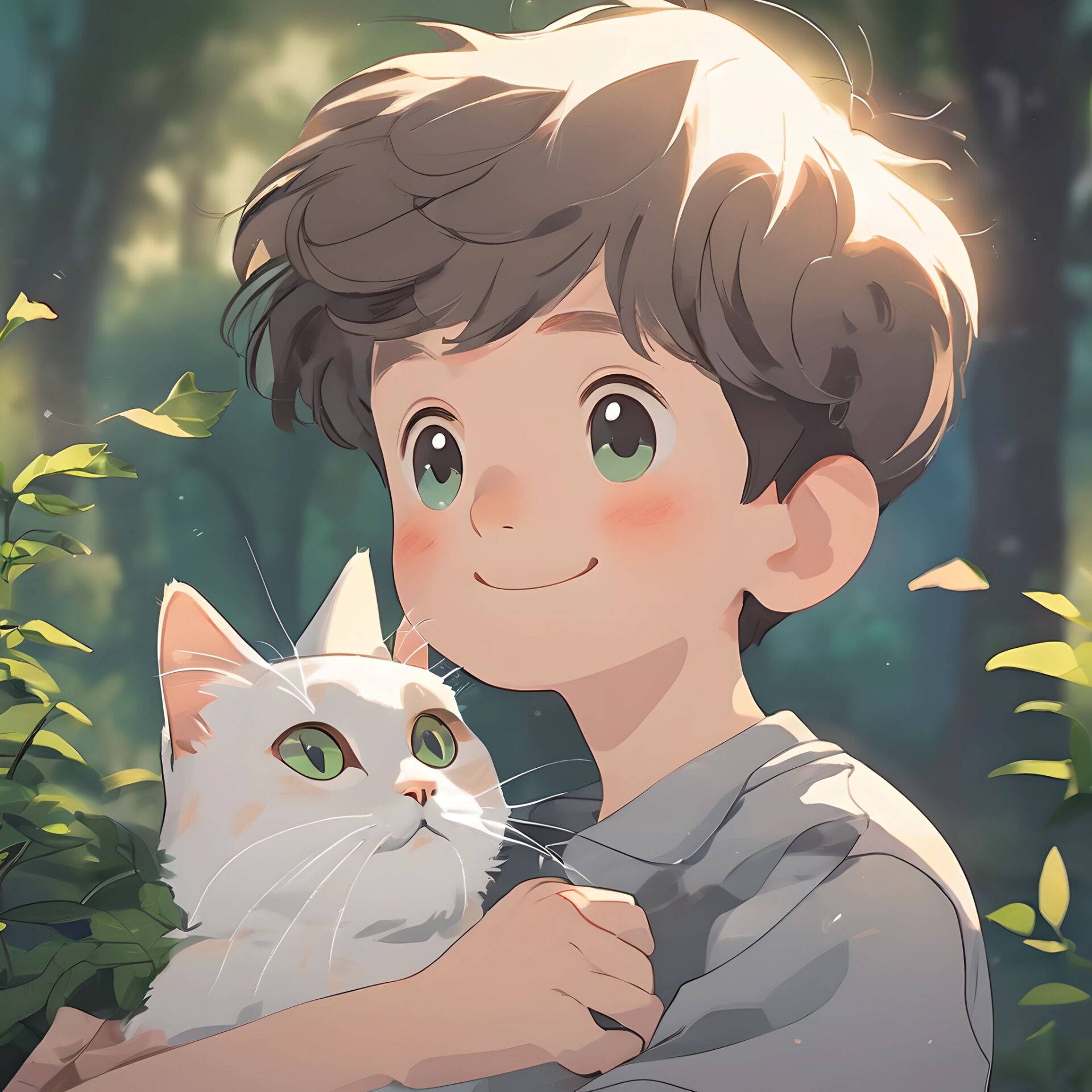 男生头像 | 小男孩抱猫