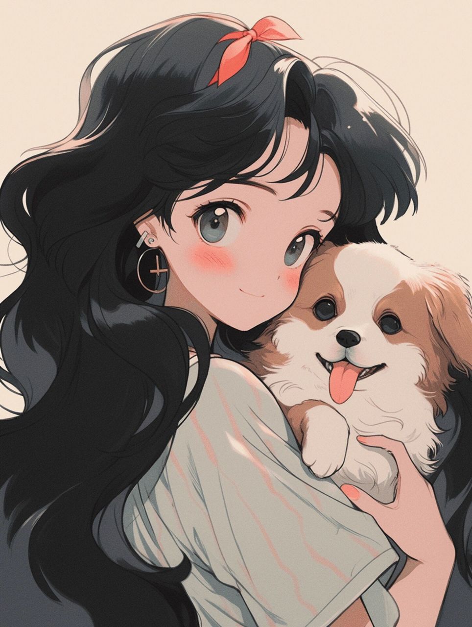 旧漫头像   ▏抱着狗狗的黑发女孩