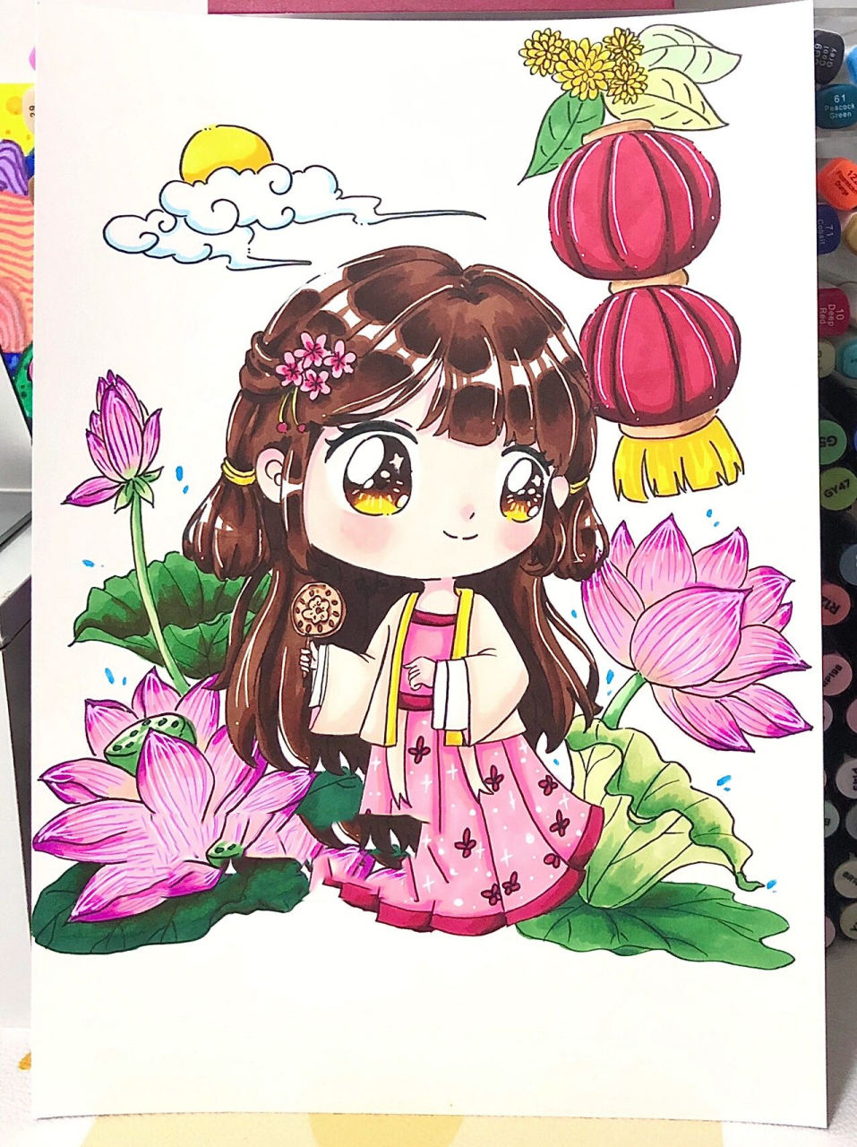 古装穿搭q版动漫|马克笔绘画|步骤线稿图 最近在整理