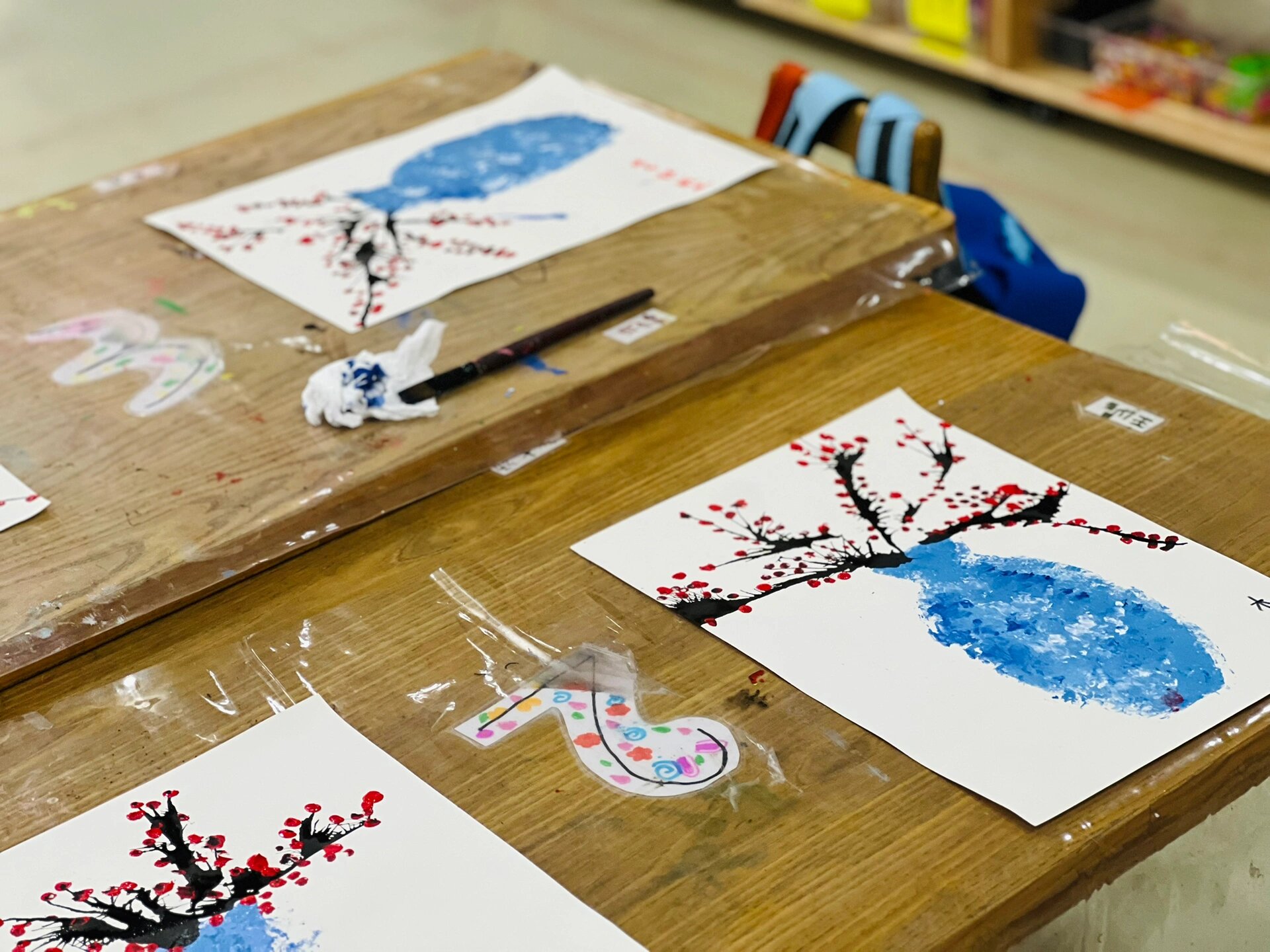 青花瓷中梅|有趣的吹画-幼儿3-6岁创意美术!