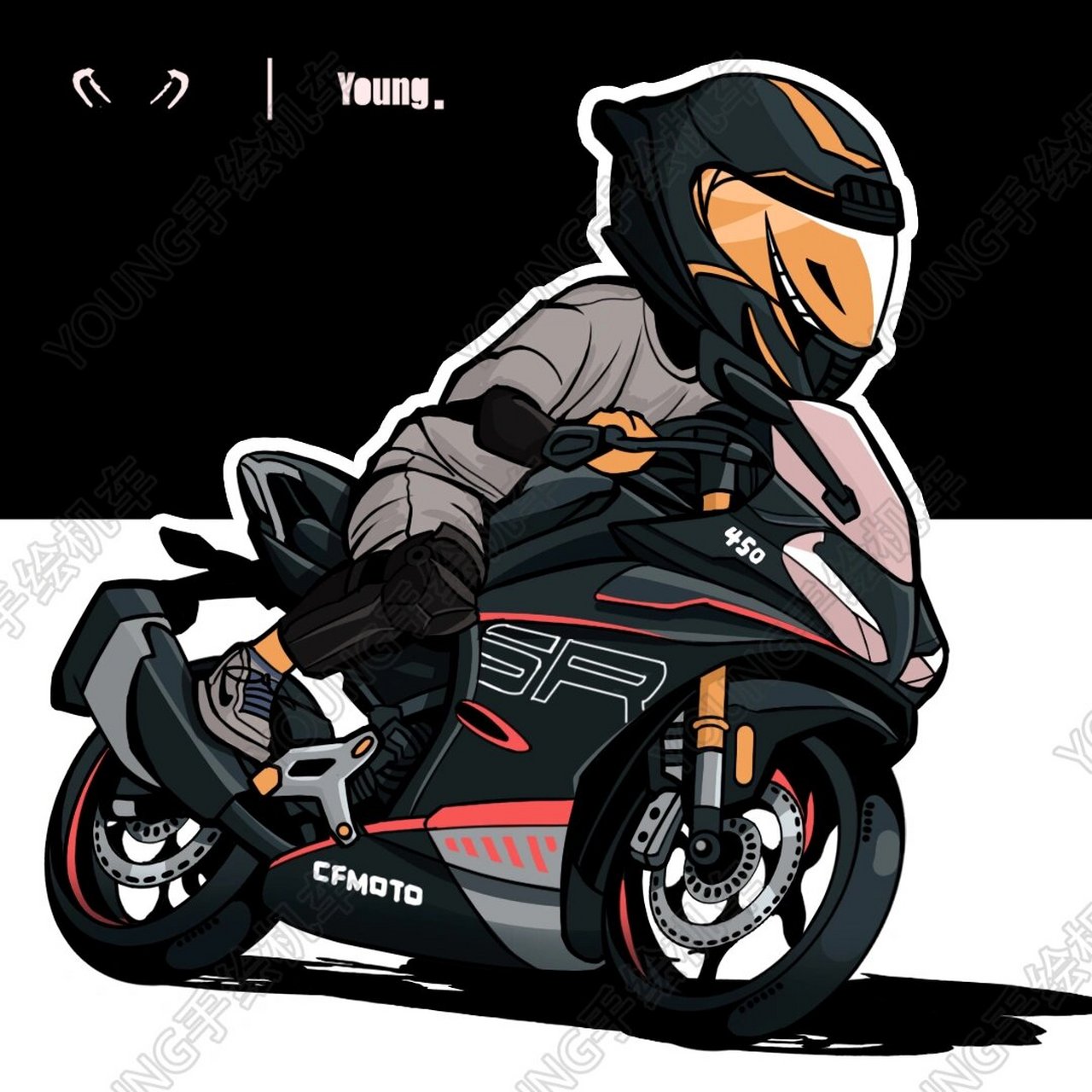客稿 (机车头像 )春风450sr young手绘机车插画定制 客稿 春风450sri