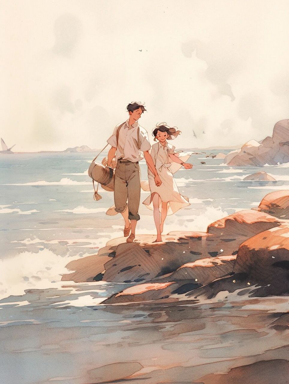 大家好呀!今天给大家分享一个超级甜蜜的海边漫画情侣壁纸!