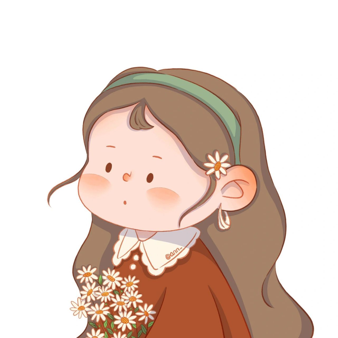 插画存档|小雏菊女孩头像98 给小雏菊妹妹上个色 春天是花花的季节