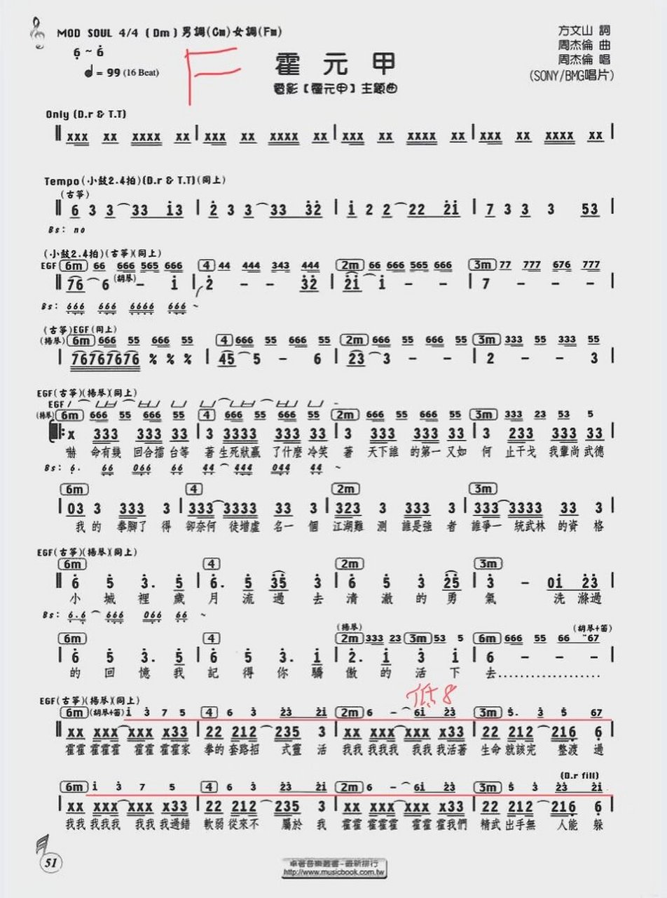 【霍元甲】简谱 竹笛 f调 要的拿走 不用客气