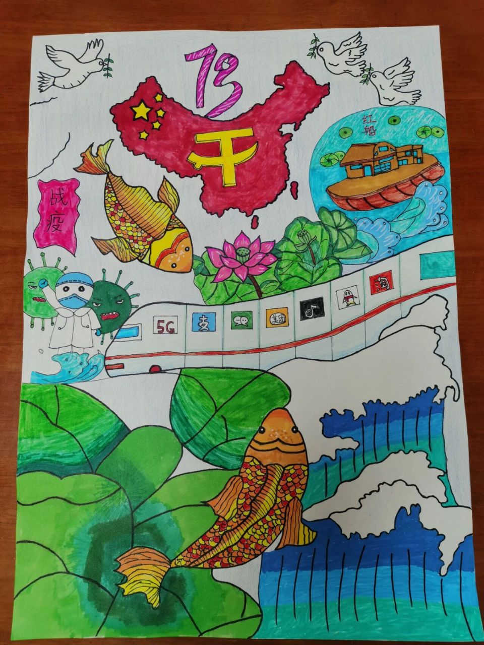 关于党关于祖国的手抄报 红色元素,对党和祖国的赞美4开绘画.