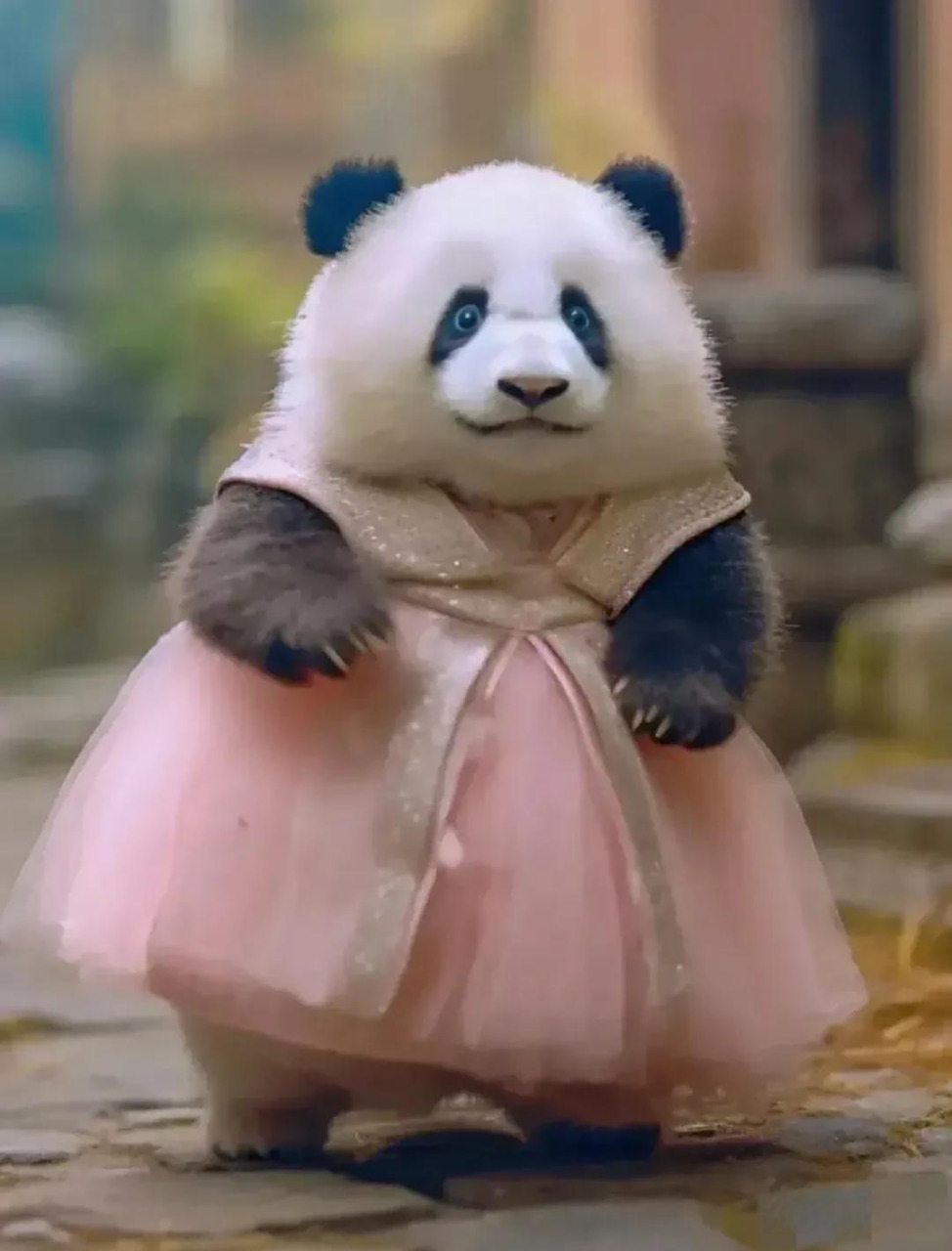 大熊猫花花穿上公主裙,这也太甜美可爱了吧,谁能抵挡花花的美啊～  也