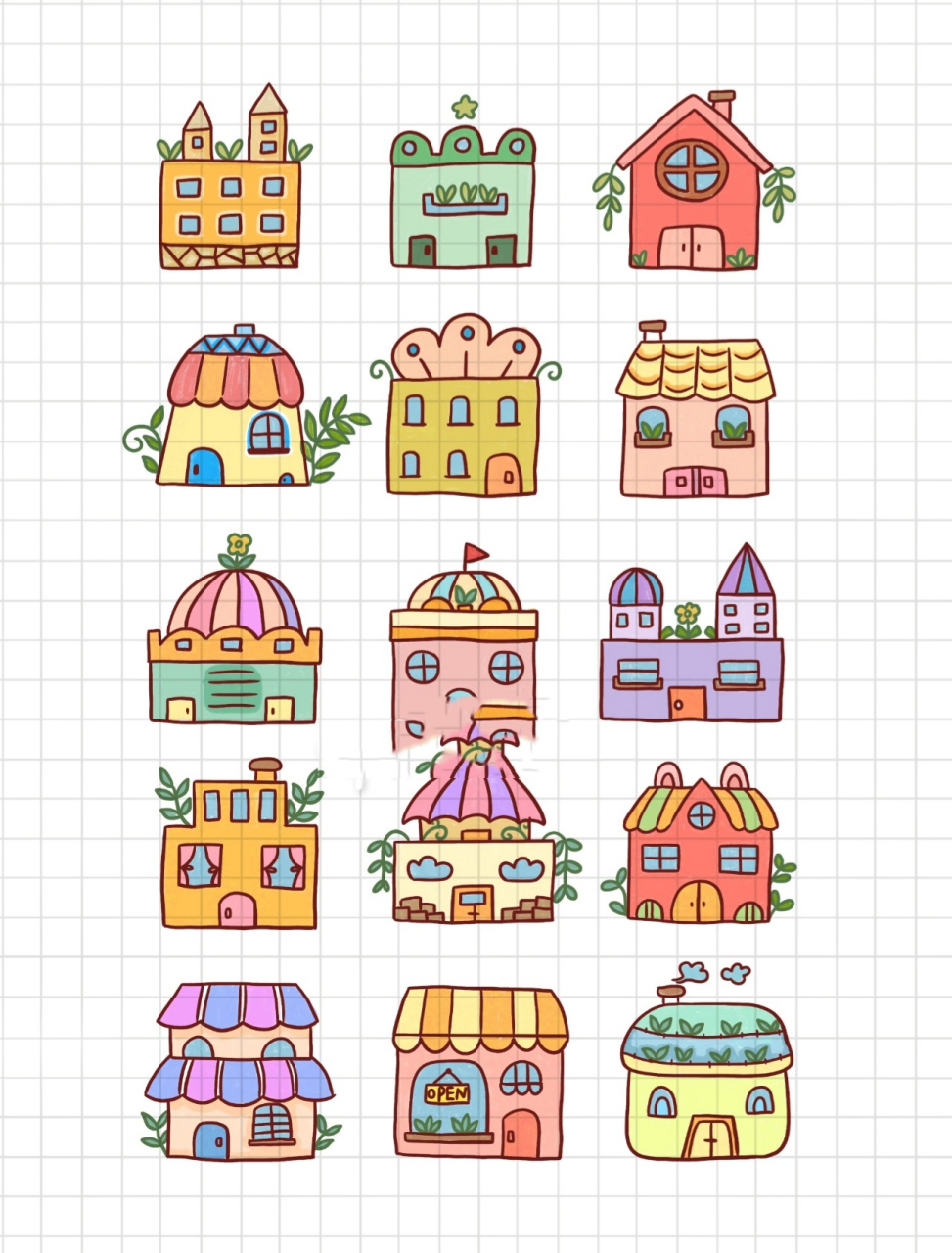 简笔画|可爱小房子卡通儿童画建筑零基础 零基础绘画|简笔画教程|插画