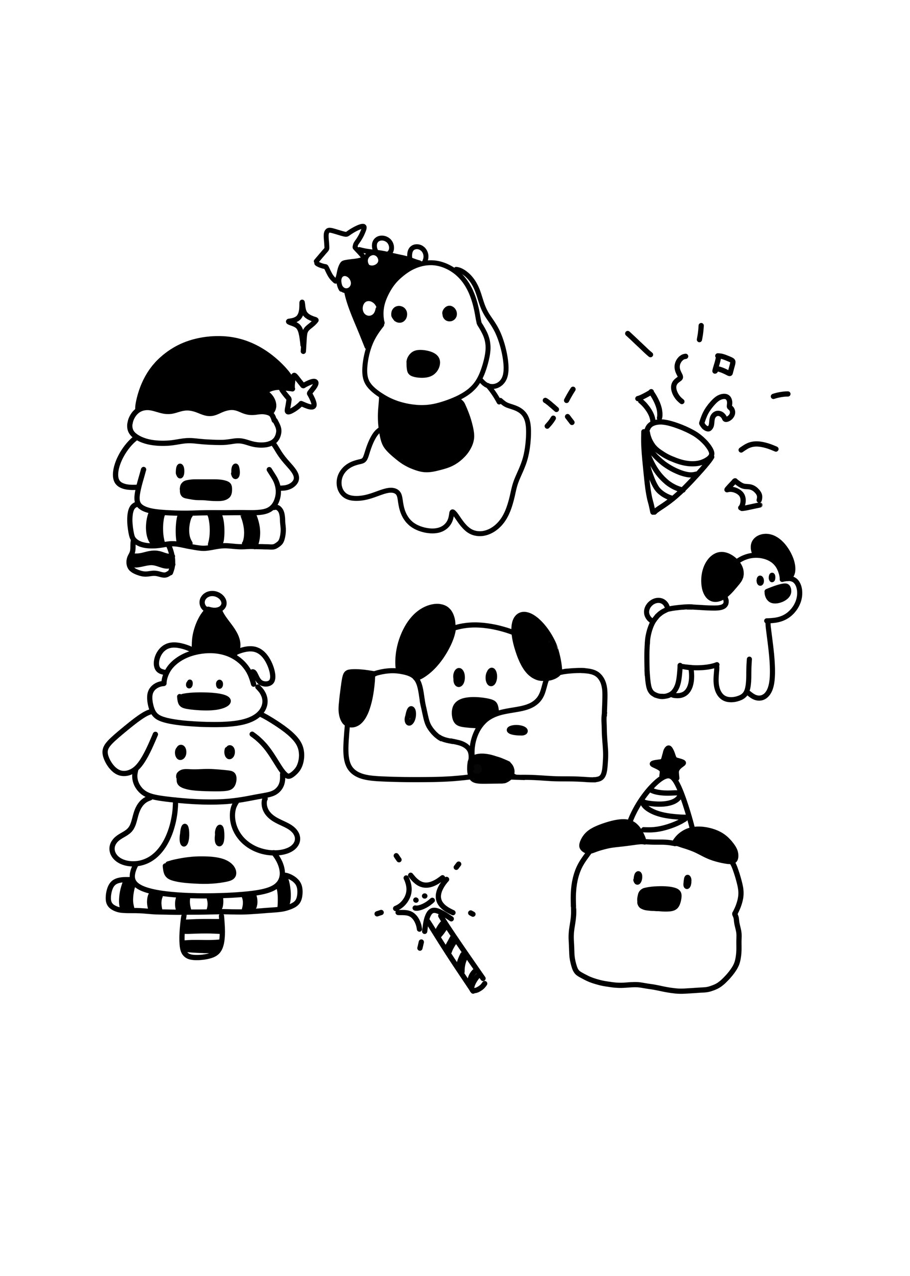 插画|简笔画|可爱圣诞小狗90