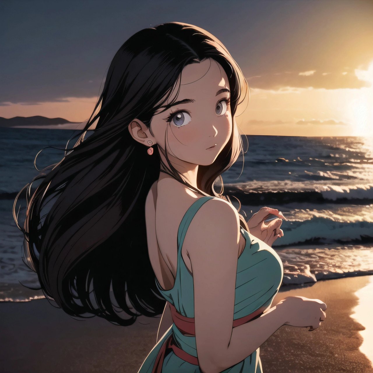 闺蜜头像96长发小姐姐面朝大海