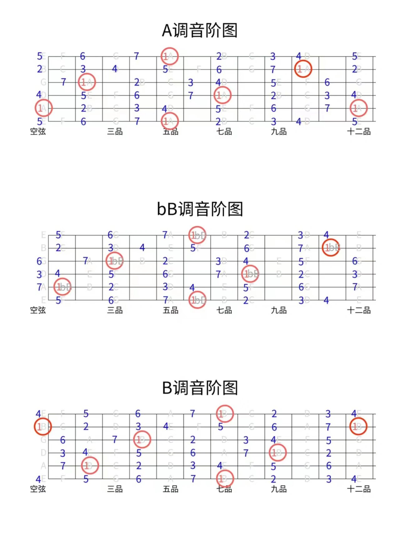 吉他12个调的指板音阶图 新手建议收藏