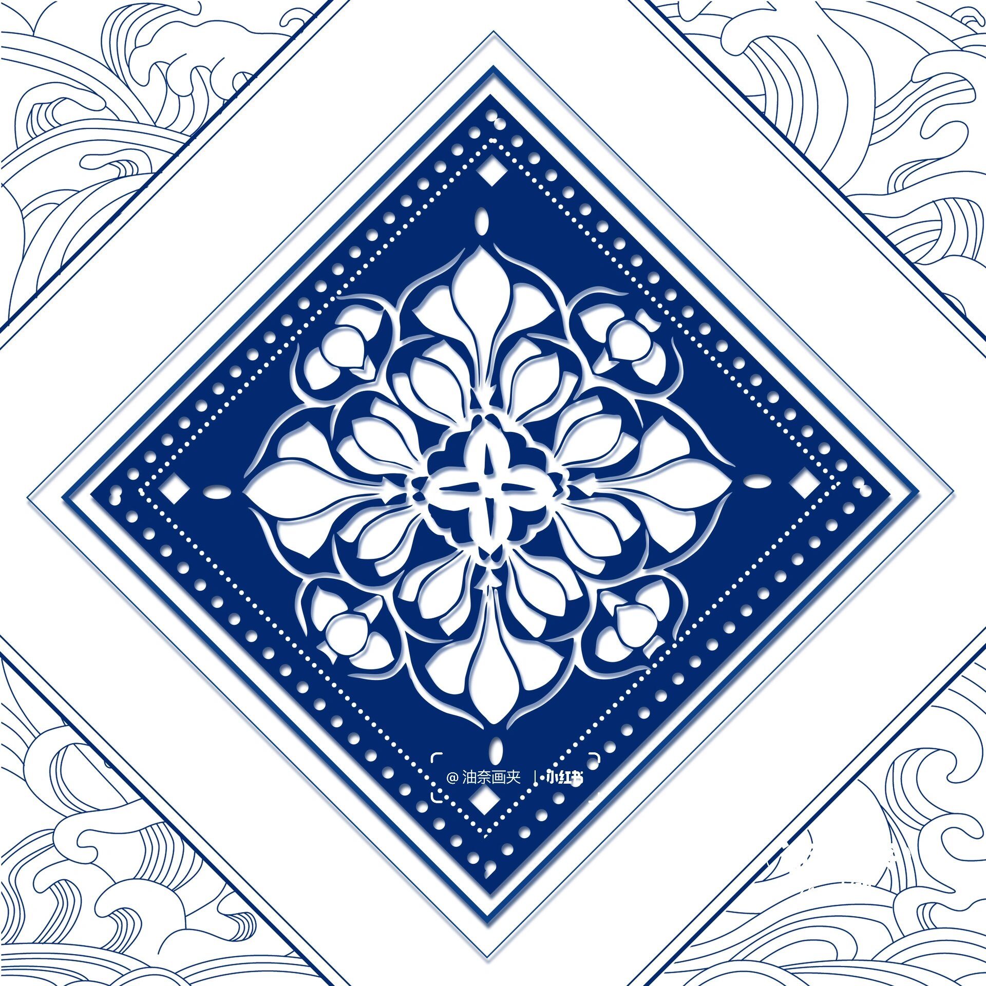 分享一组靛蓝色民族风方巾图案