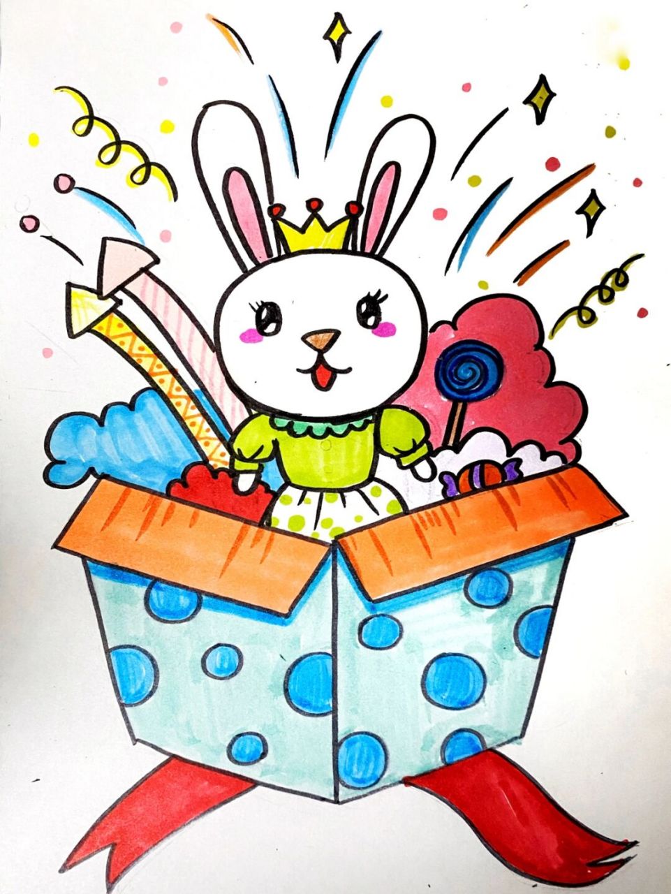 礼物盒儿童画 #儿童画# #创意儿童画# #礼物盒##放射线