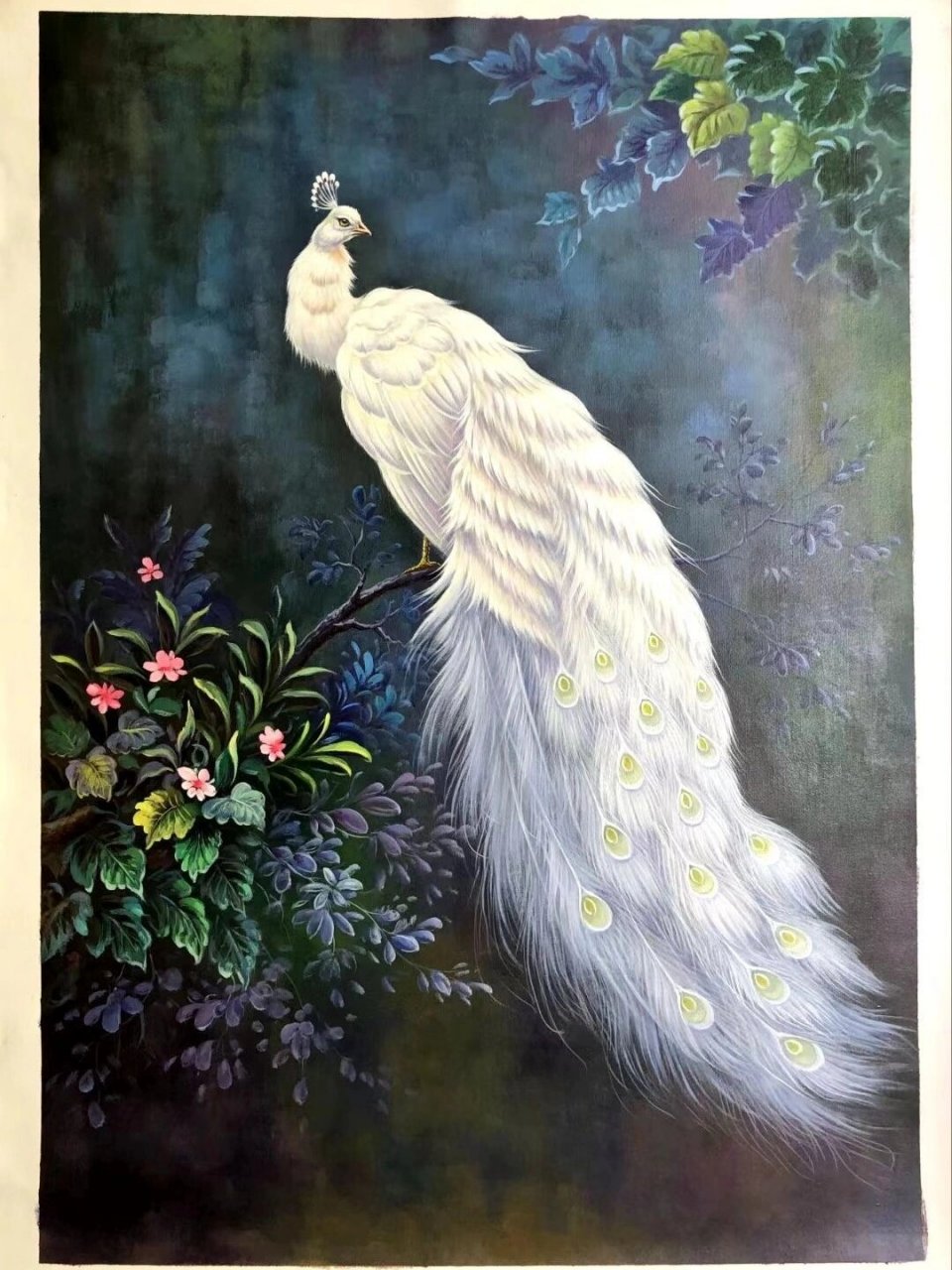 纯手绘油画-《白孔雀》 孔雀,是百鸟之王,是吉祥鸟,从古至今,孔雀在