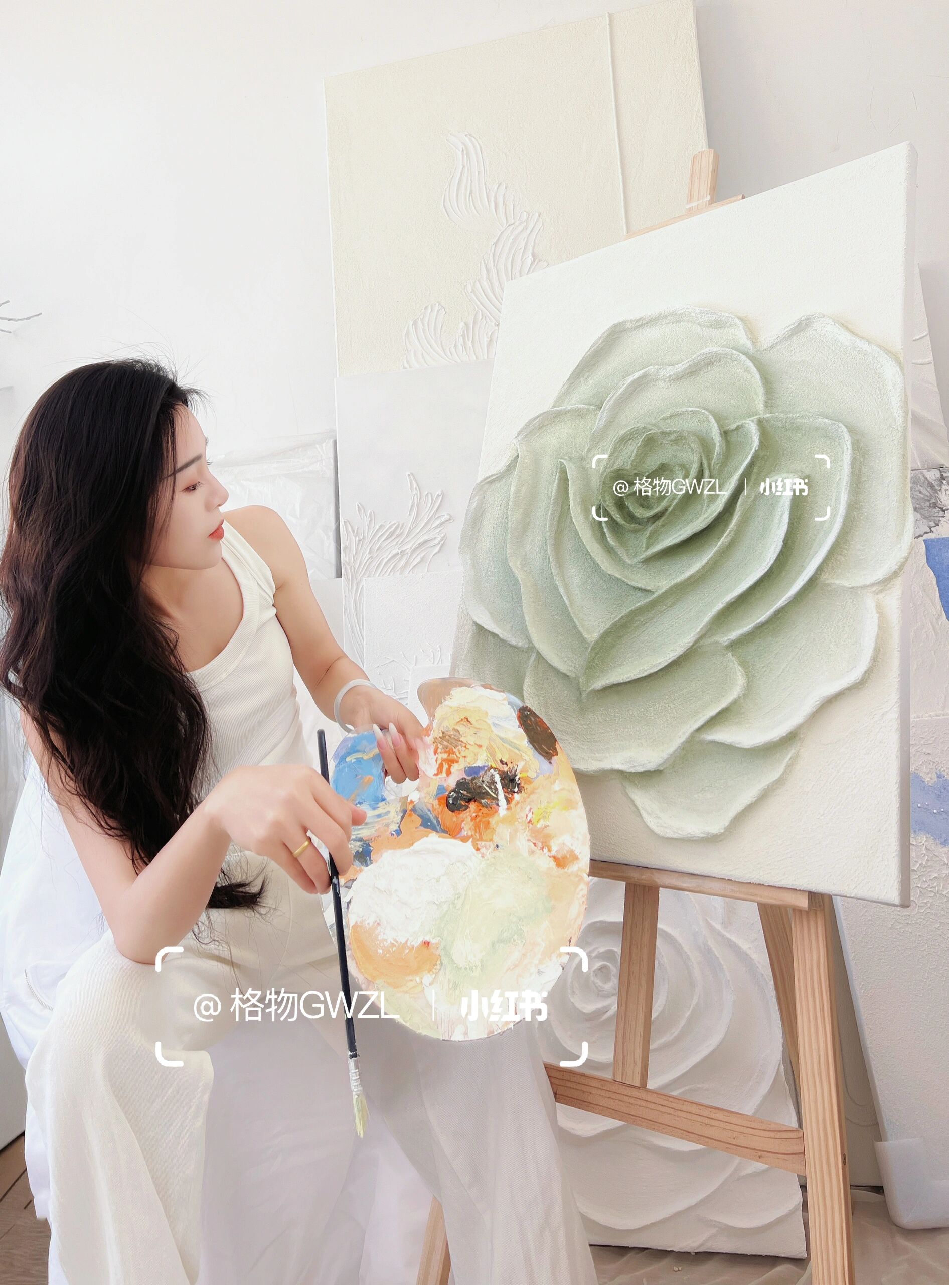 原创作品|清雅玫瑰|高级感立体肌理装饰画