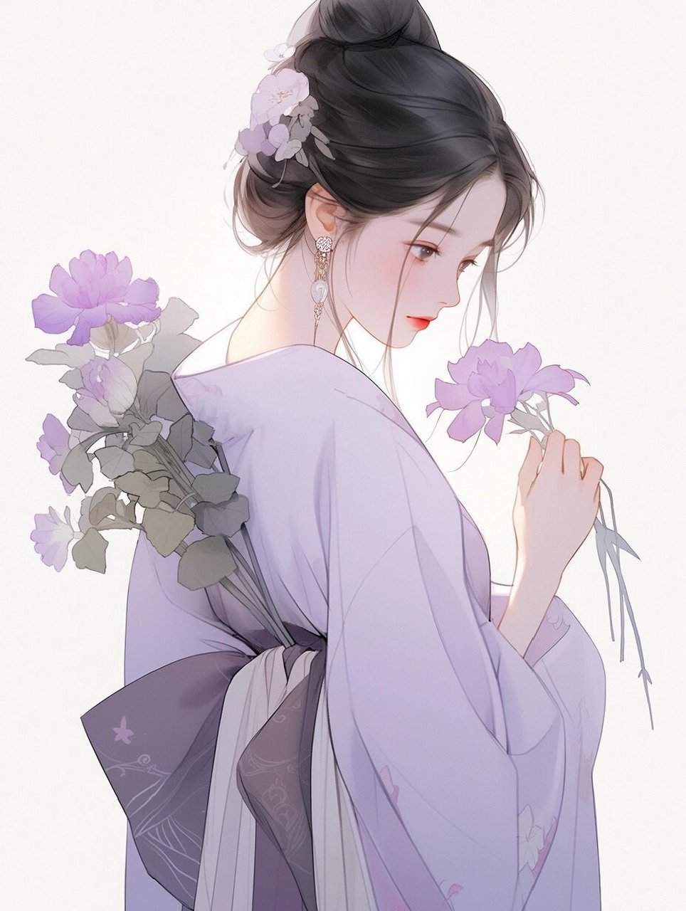 治愈系|古风头像|女生捧花头像|极简主义 不同色系的古风插画,不一样