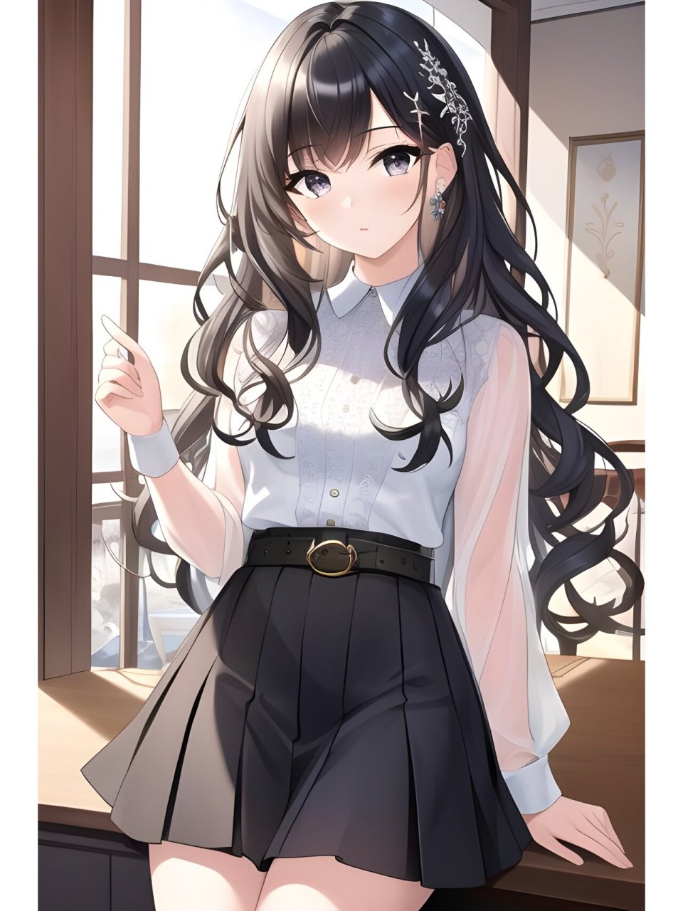 黑白连衣裙装甜美女孩,动漫二次元绘画人物