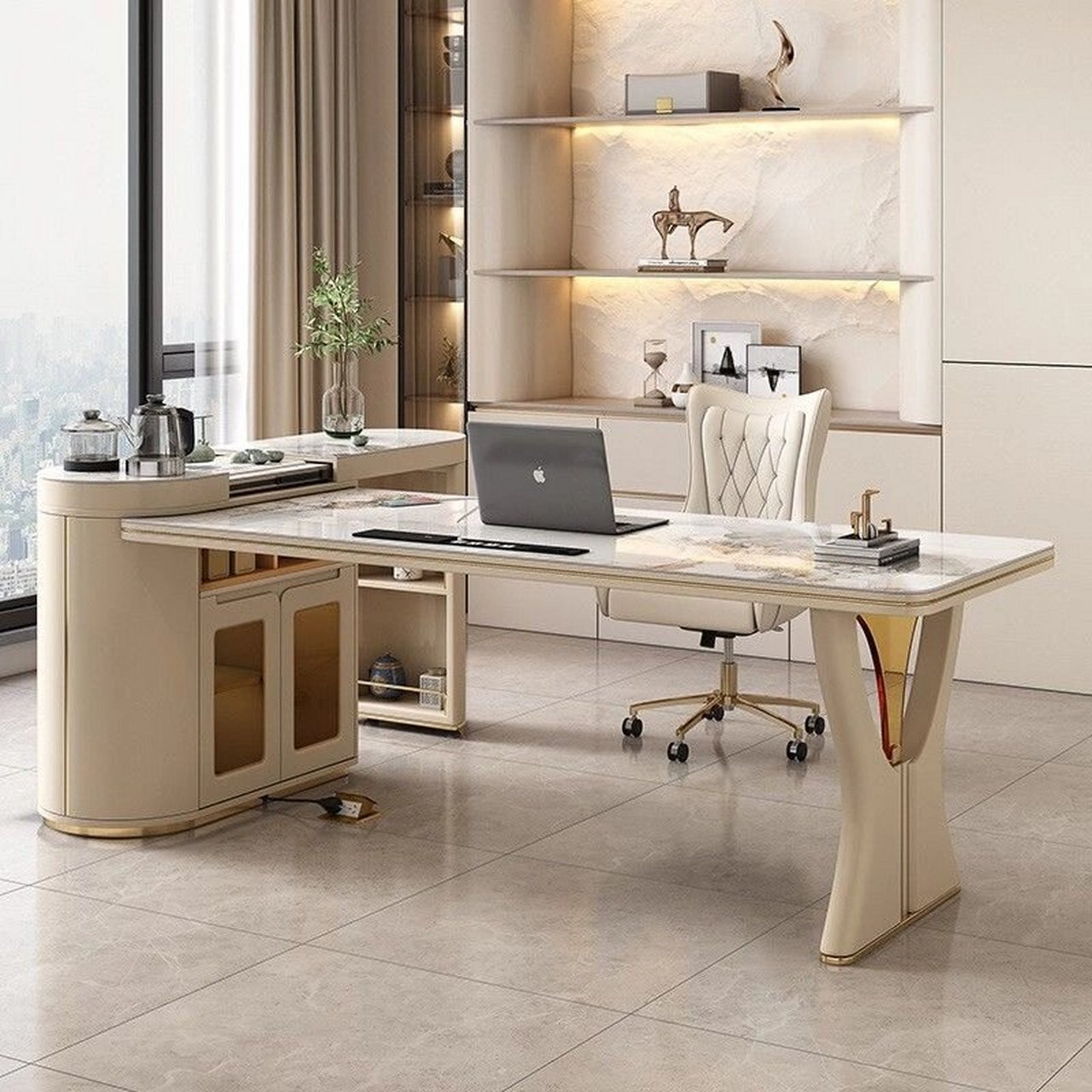 轻奢岩板茶桌书桌一体两用茶台现代新款多功 轻奢岩板茶桌书桌一体