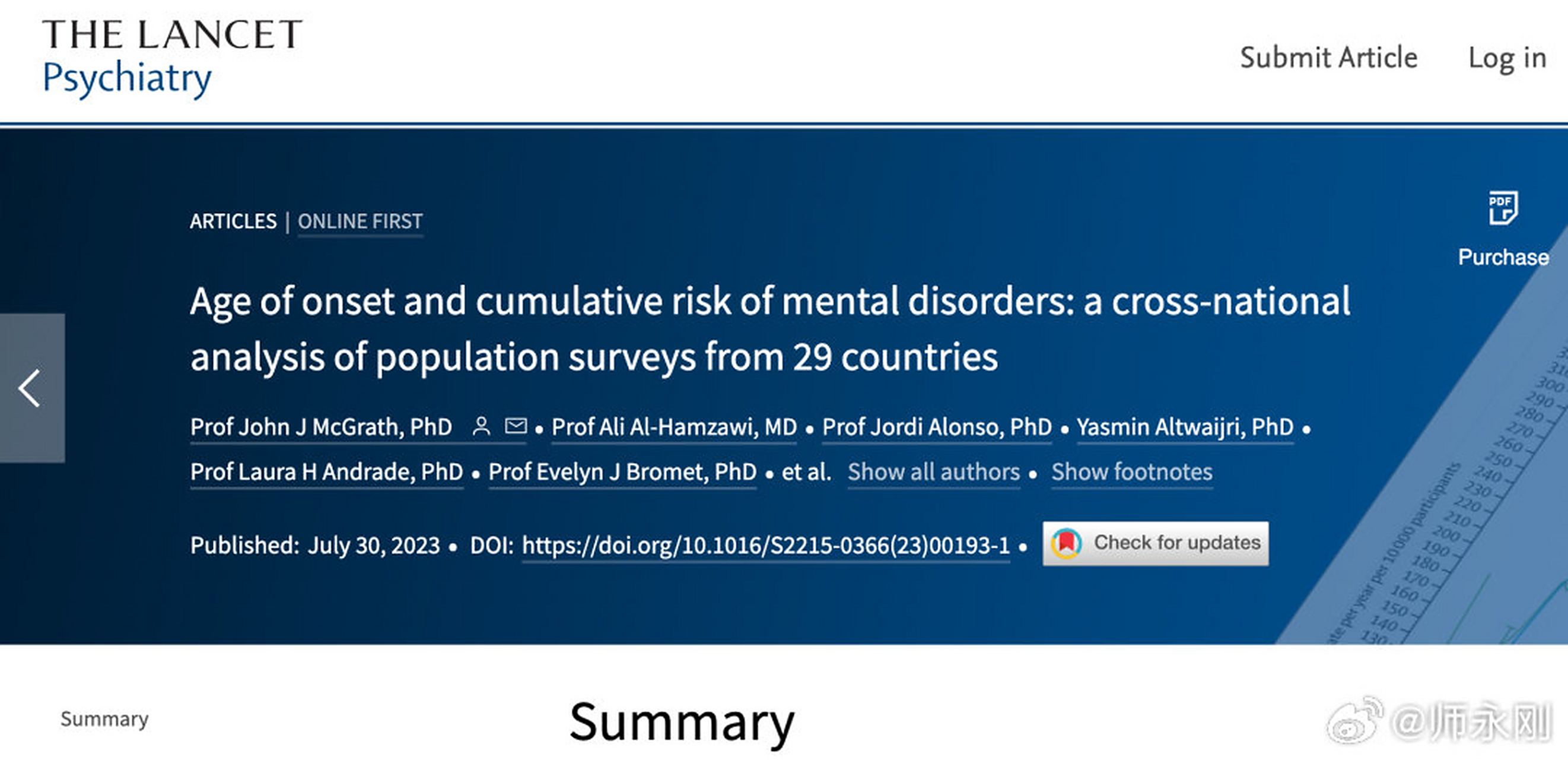 the lancet psychiatry:到 75 岁时,约一半人口可能患上 13 种精神