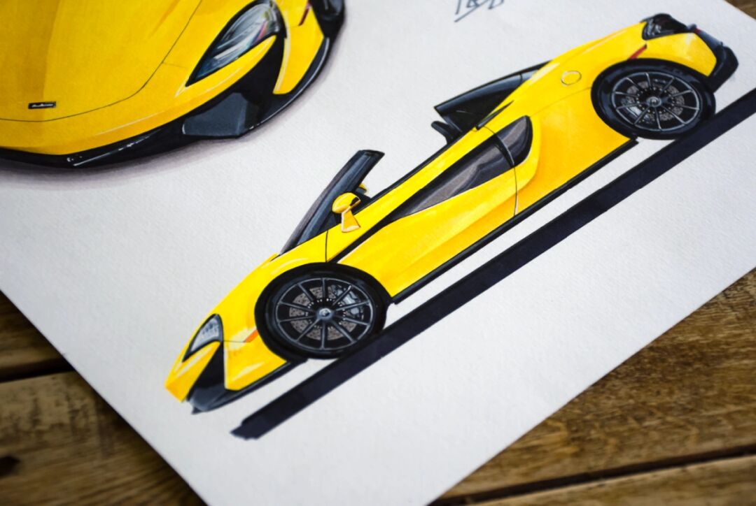 用马克笔画一幅超写实的迈凯伦汽车手绘