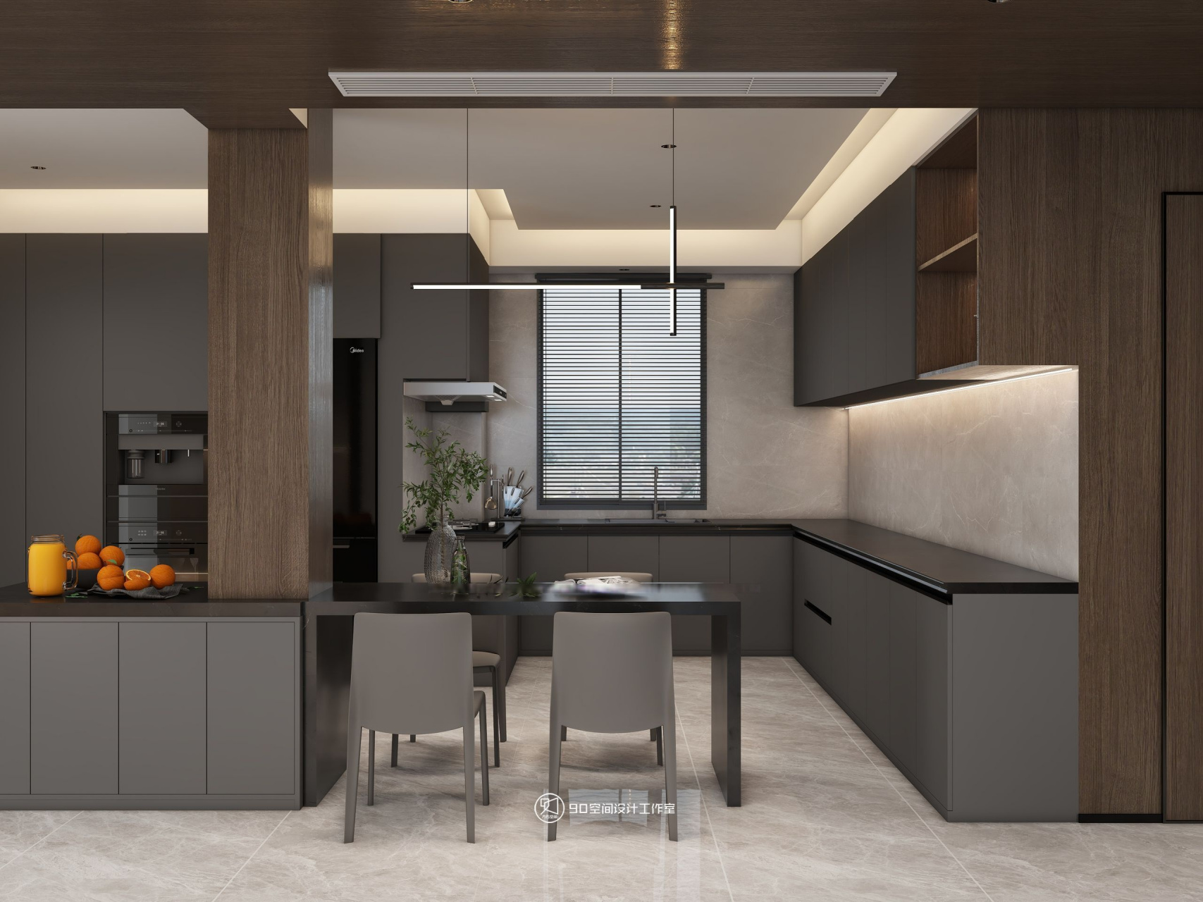 深色系极简意式风丨开放式餐厨,高级感满满 #意式极