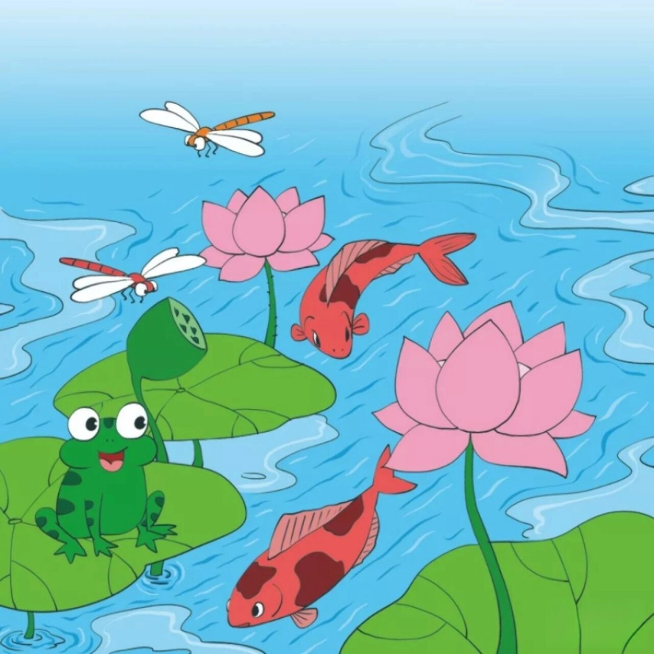 97二年级上册看图写话《荷花池》 夏天到了,荷塘里可热闹啦!