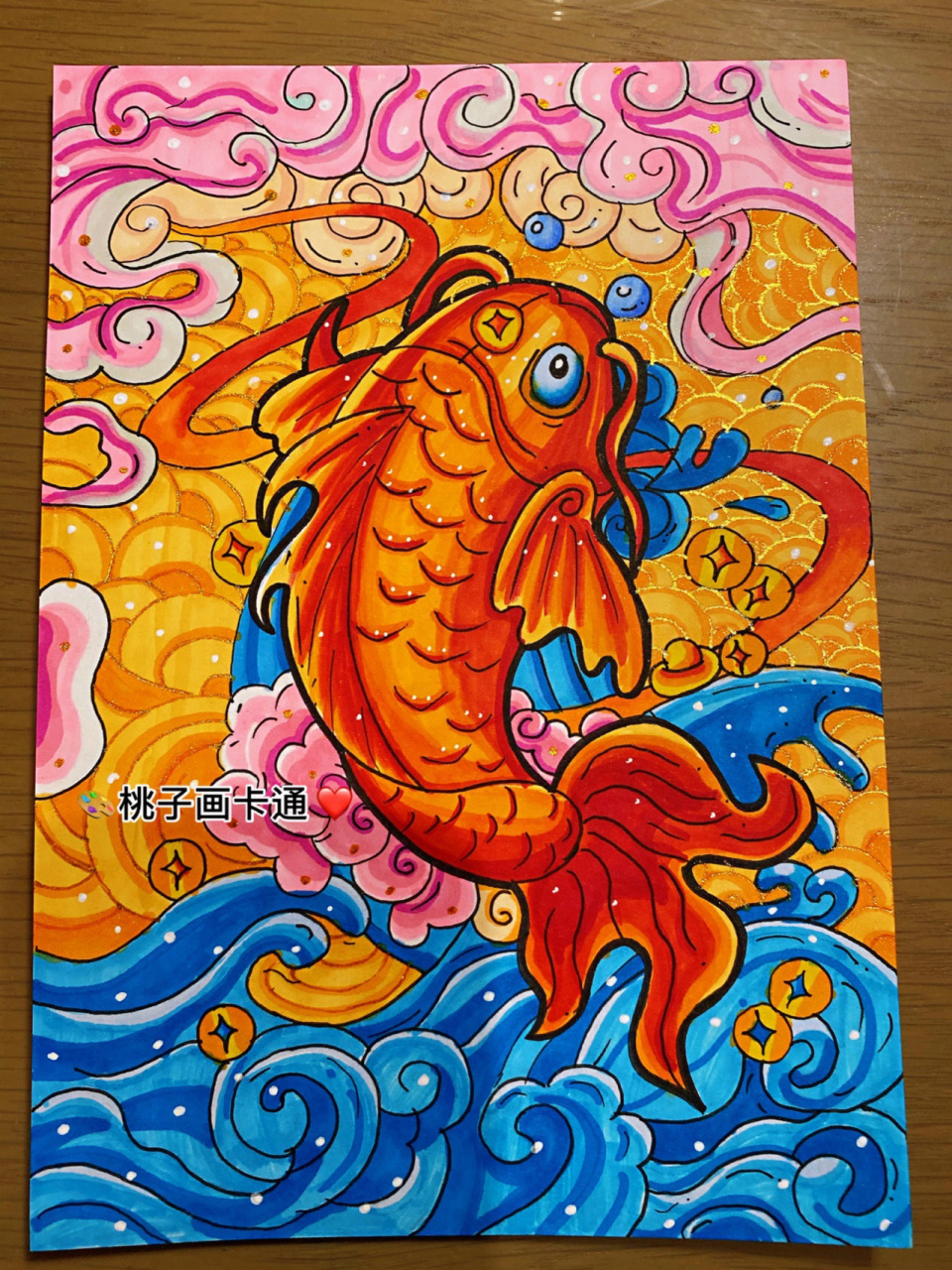 儿童画|《新年锦鲤》|马克笔过程 临摹 祝大家年年有余  99宝多乐绘