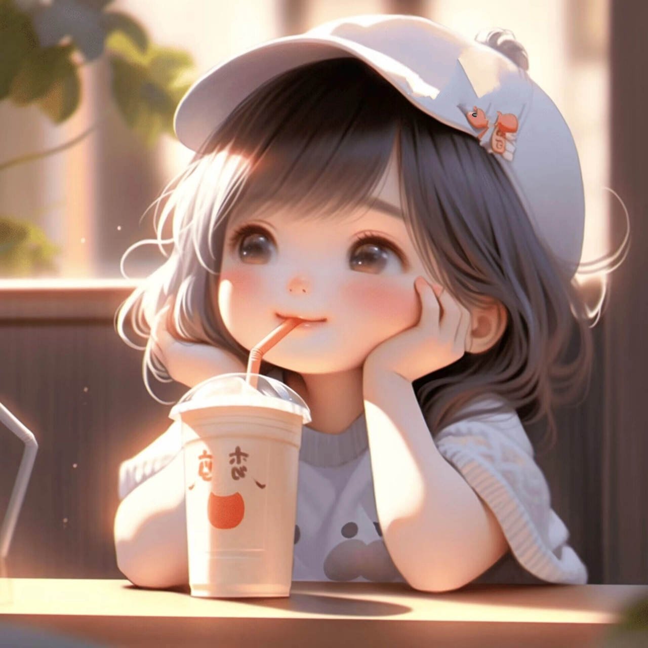 喝奶茶的小女孩,小可爱灰桔系列一 可可爱爱