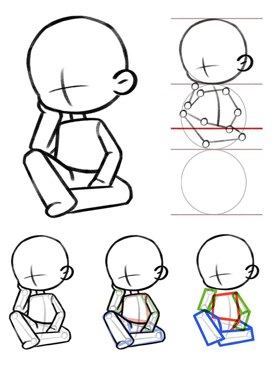常见3头身人物动态解析|含步骤 一学就会的q版人物动态 	 【人物动态