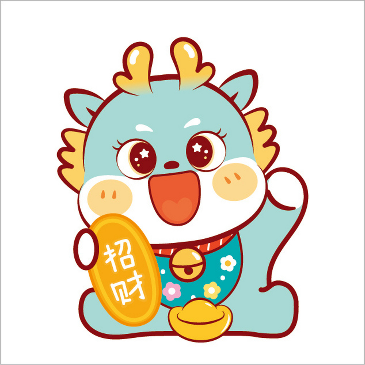 小飞龙ip卡通形象插画表情包招财进宝接好运 小飞龙ip卡通形象,治愈系