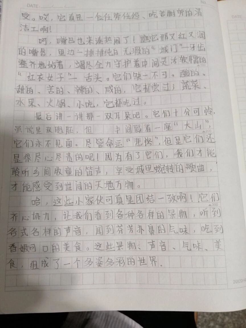 娃写的《五官》作文有点搞笑