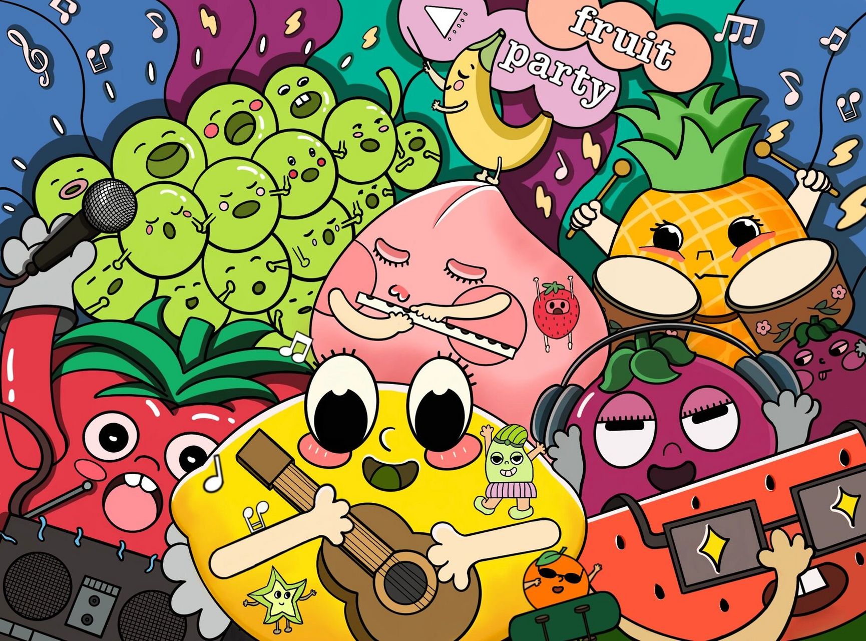 插画练习|水果派对 春夏的水果店水果五彩缤纷 	 画下来水果派对 	 也