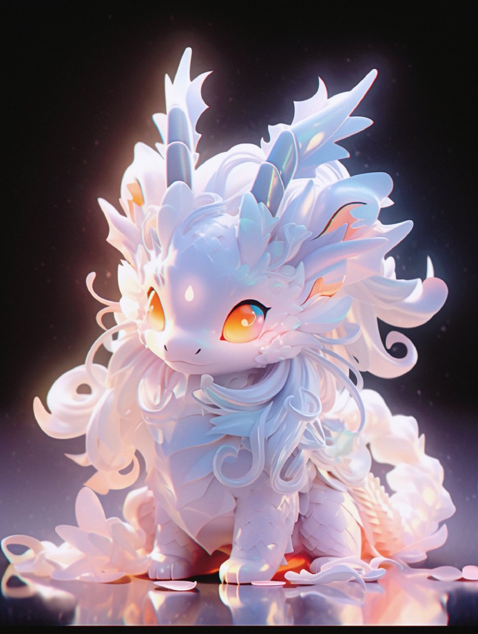 龙 chinese dragon, black eyes, dreamy cute hair ornament, pop