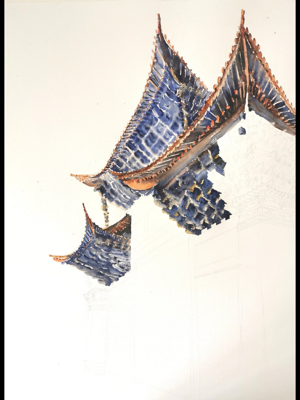 水彩画昆明的地标～金马坊