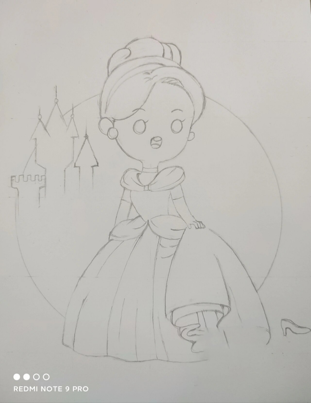 马克笔手绘/临摹童话系列 - 萌版灰姑娘 这次临摹拍了线稿和过程图