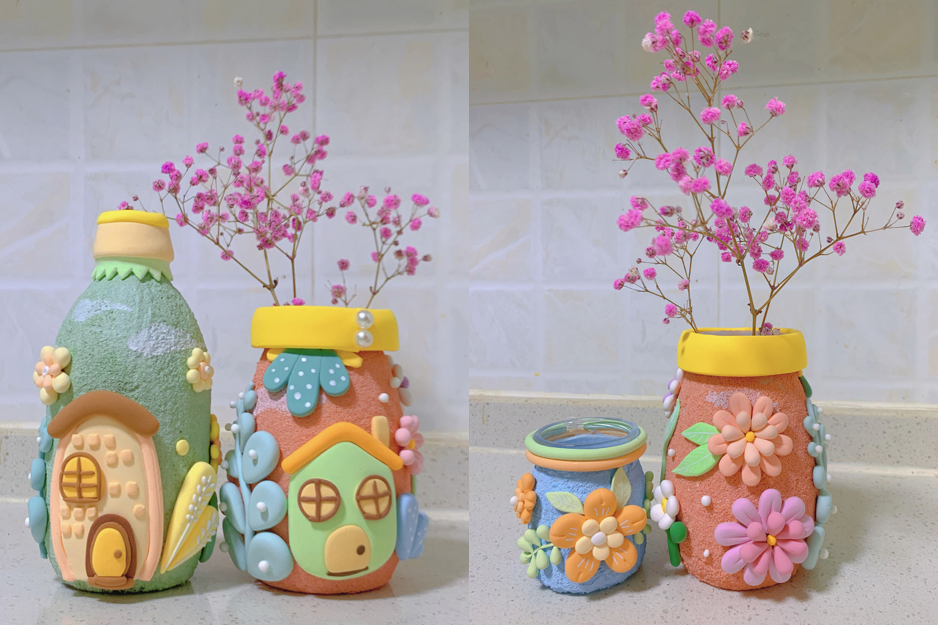 超轻黏土～瓶子改造 最近迷上瓶子改造  都想出去捡瓶子了 里面刷一层