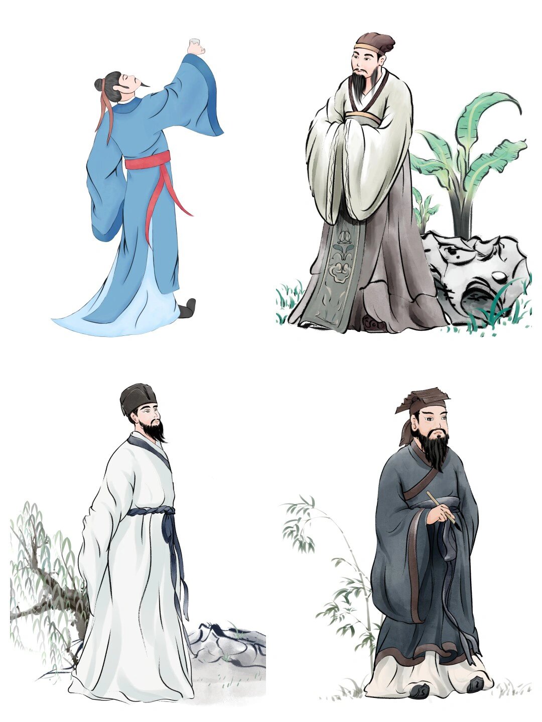 古风水墨人物免扣png元素ppt海报设计素材