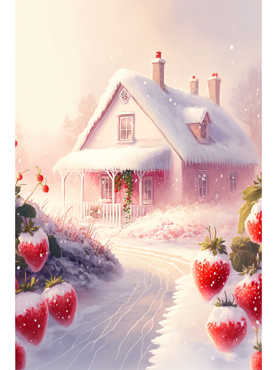 种满草莓的雪中小屋