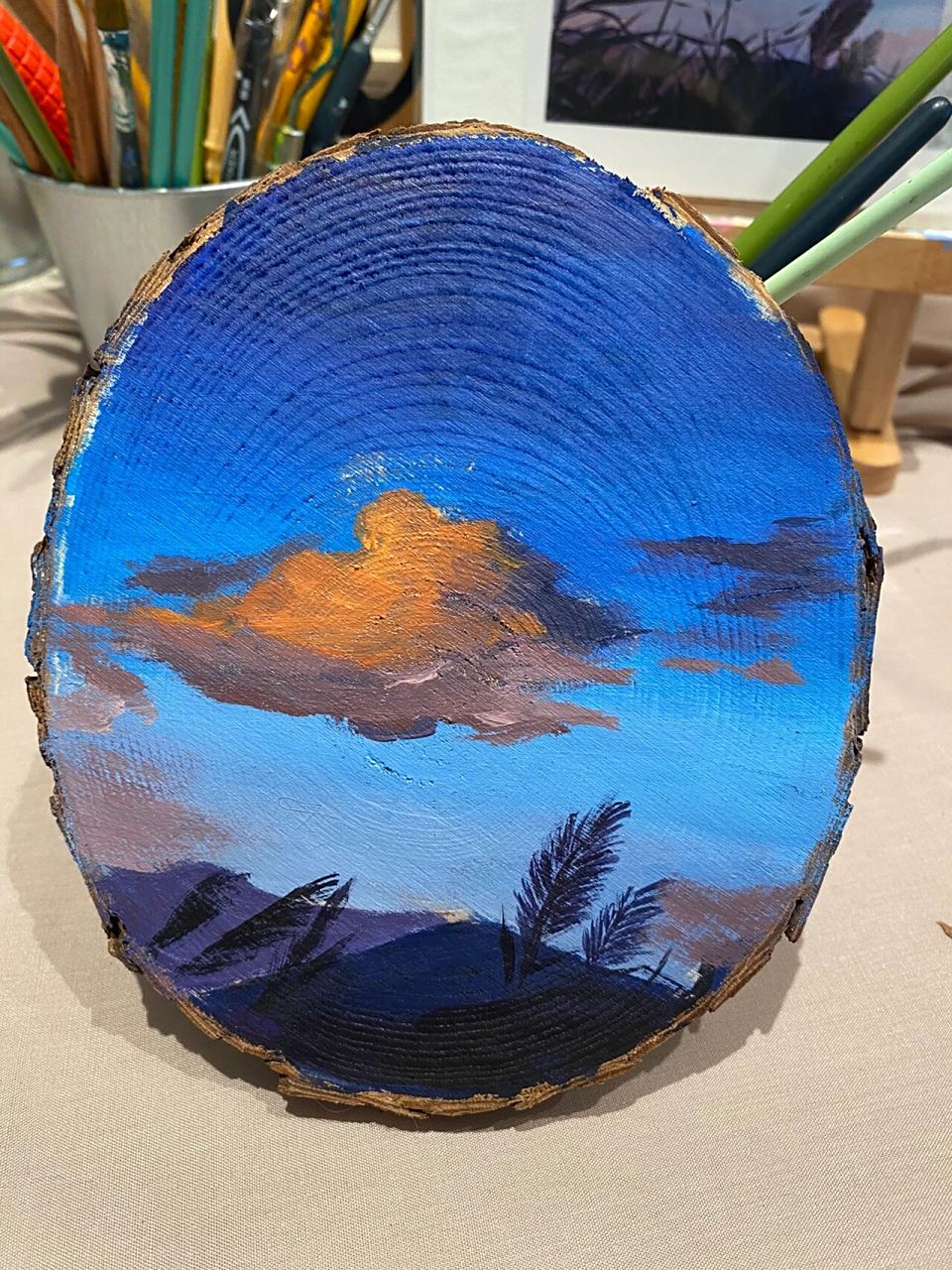 木片丙烯画/晚风 夕阳 和你 第一次尝木片画,感觉很适合画一些带有