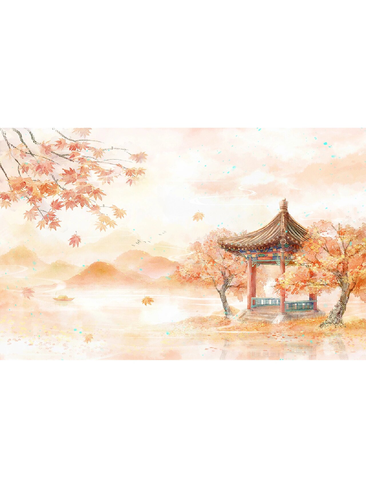 国潮|唯美古风城市建筑插画背景图no.51