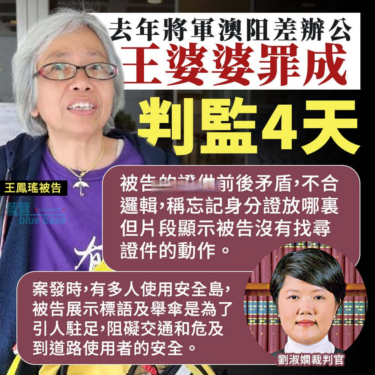 香港黑暴至今,从未收手的老汉奸王凤瑶才判4天.呵呵.