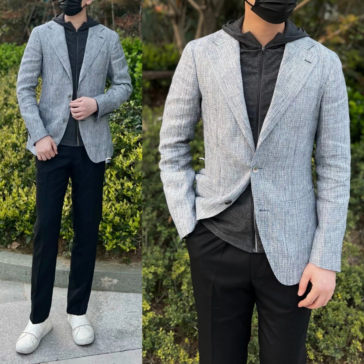 西装&小白鞋穿搭 小白鞋与西装搭配,冲淡了正式和休闲之间的违和感.