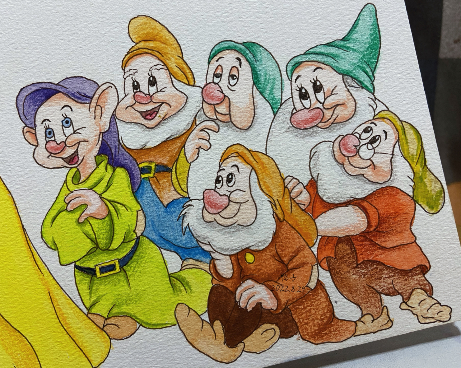 白雪公主与七个小矮人(上色图) 工具分享: 勾线笔:樱花01棕色 水彩