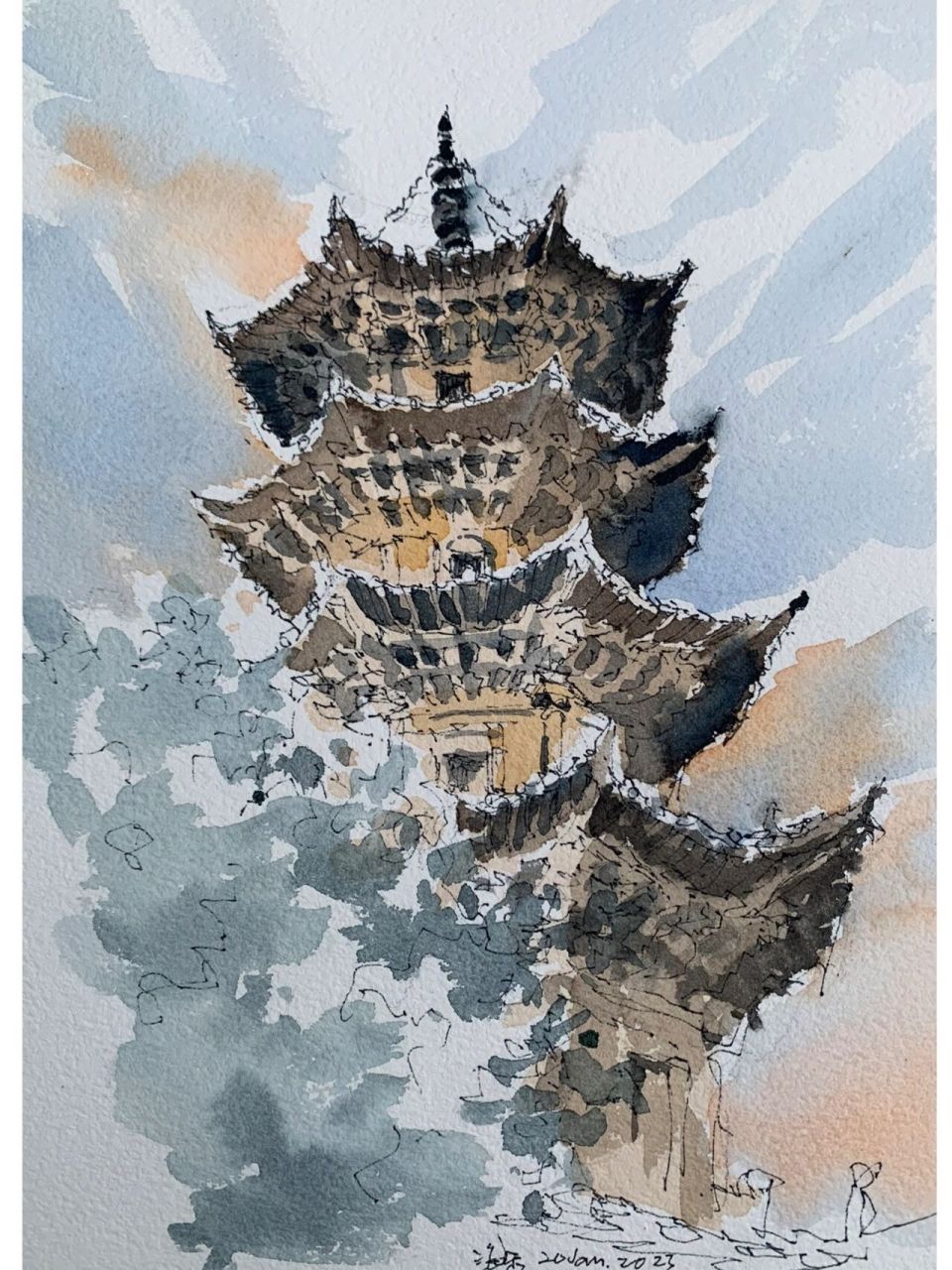 速写泉州 |开元寺镇国塔 治愈强迫症 一年前画了仁寿塔 这次终于补上