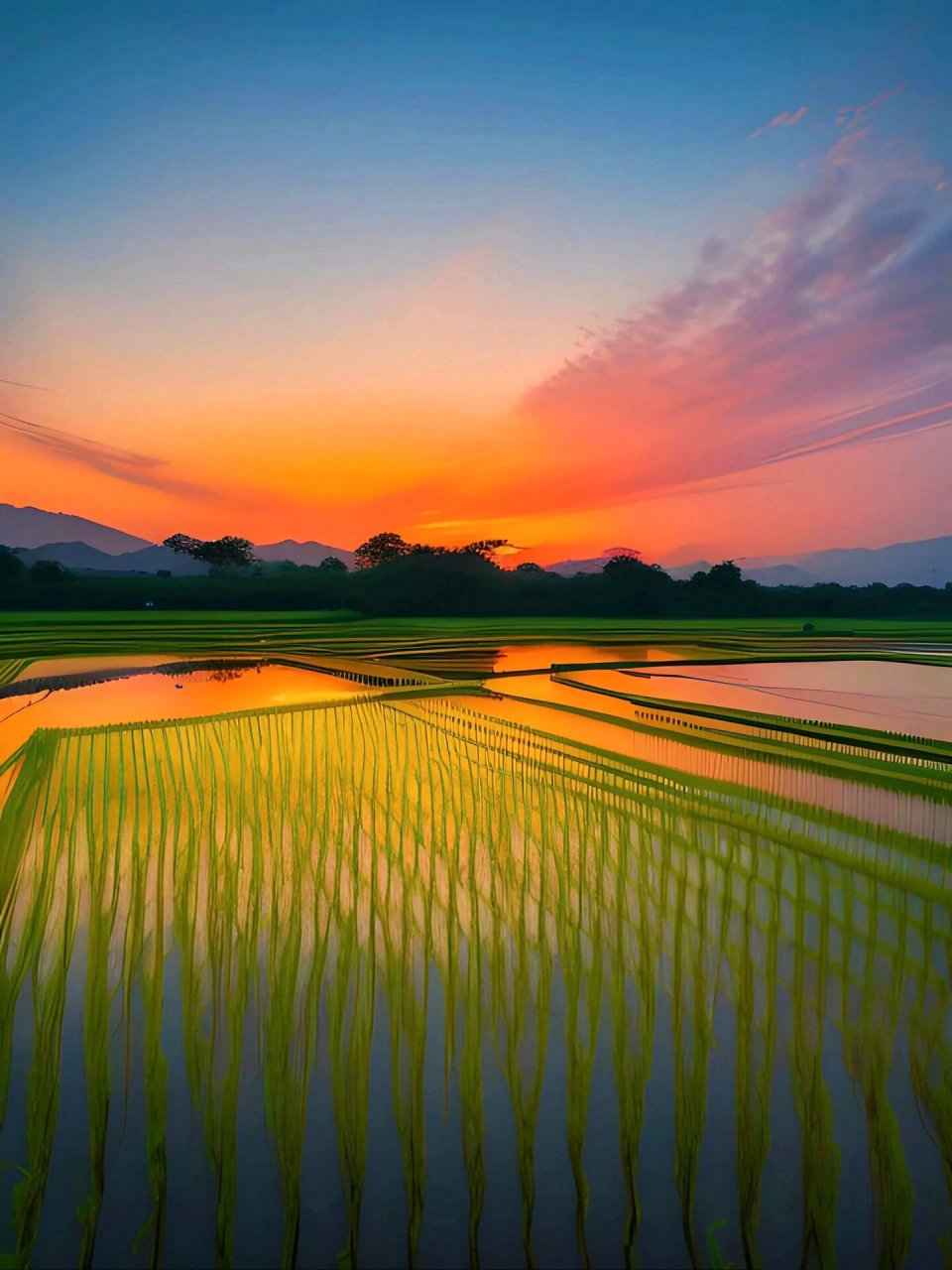 高清田园风景手机壁纸,日出水稻,田园风光 " 日出水稻,田园风光 .