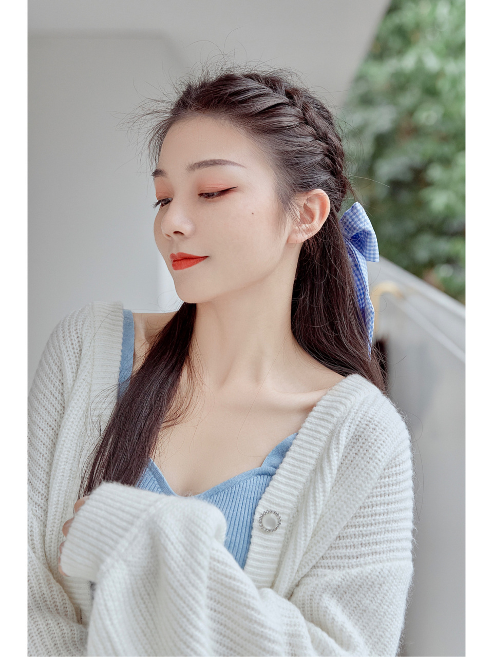 法式少女披肩发|甜甜的蝴蝶结半扎低马尾 #编头发#中长发编发#法式
