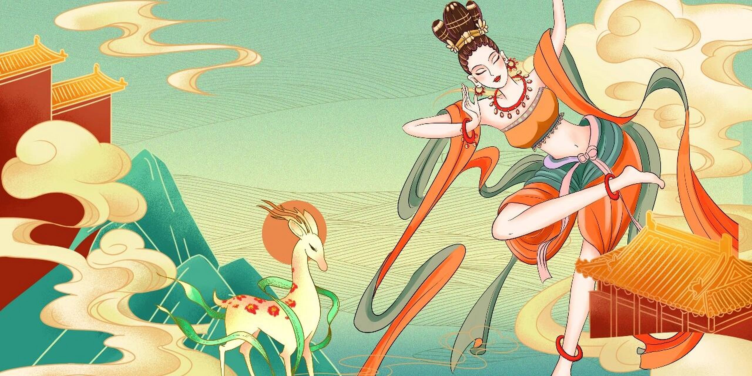 97国潮敦煌风背景图|展板|壁纸|横屏海报 93哈喽,各位宝子晚上好