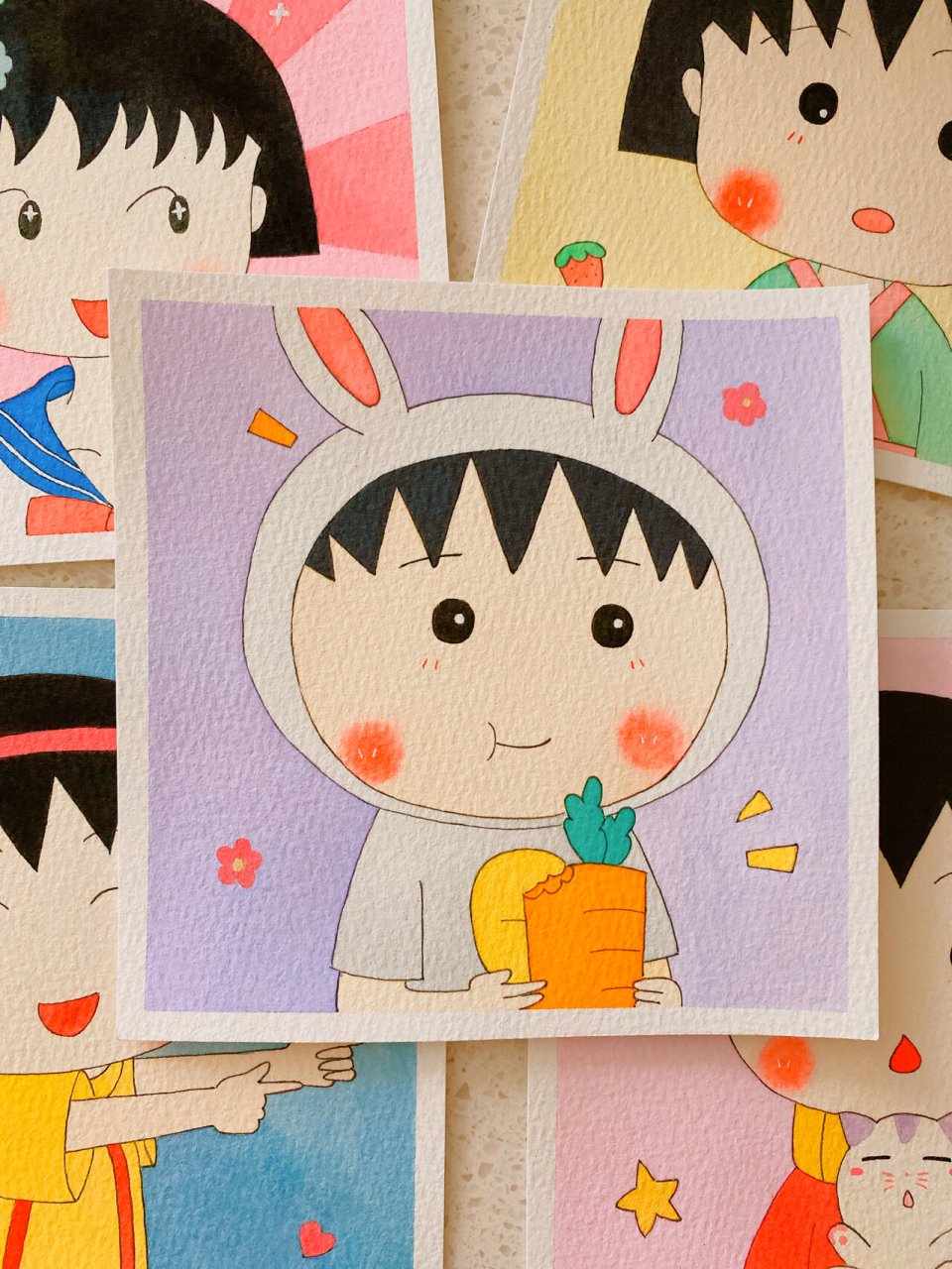 卡通水彩画|樱桃小丸子(附线稿)|手绘头像 一波可爱的樱桃90小丸子