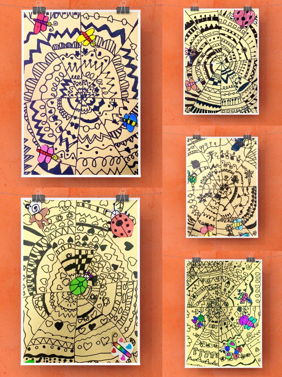 大班绘画作品《线描蜘蛛网》 绘画材料: 16615记号笔(粗细多备几