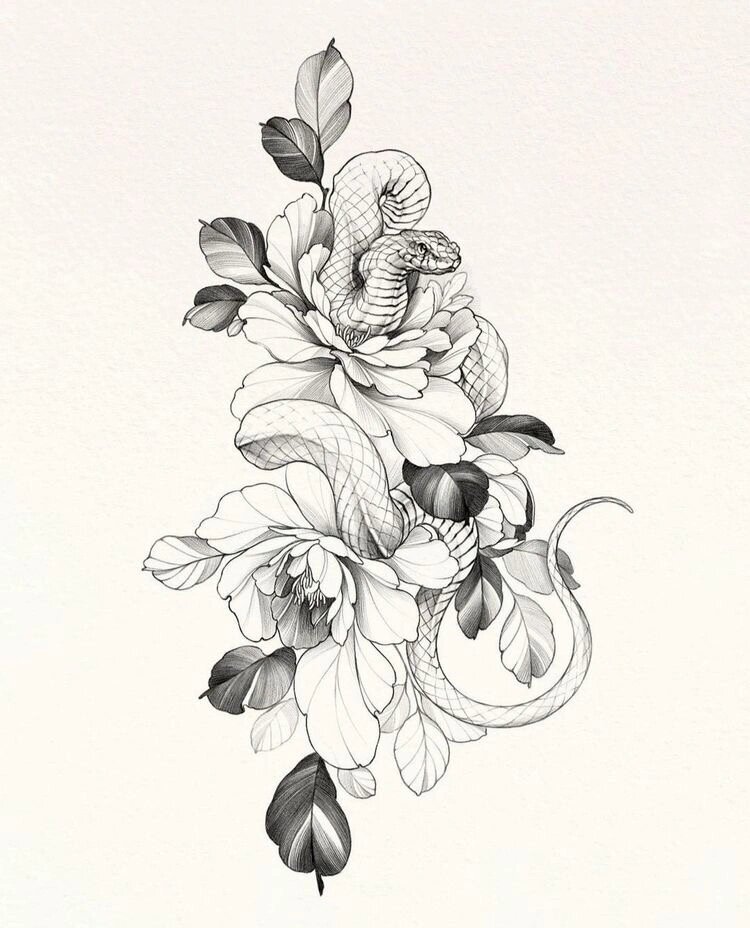 素花,蛇纹身手稿  | 女生纹身图案分享