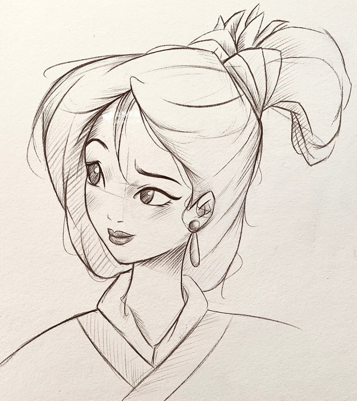 手绘少女线稿练习|花木兰附步骤 铅笔线稿练习,迪士尼公主手绘头像